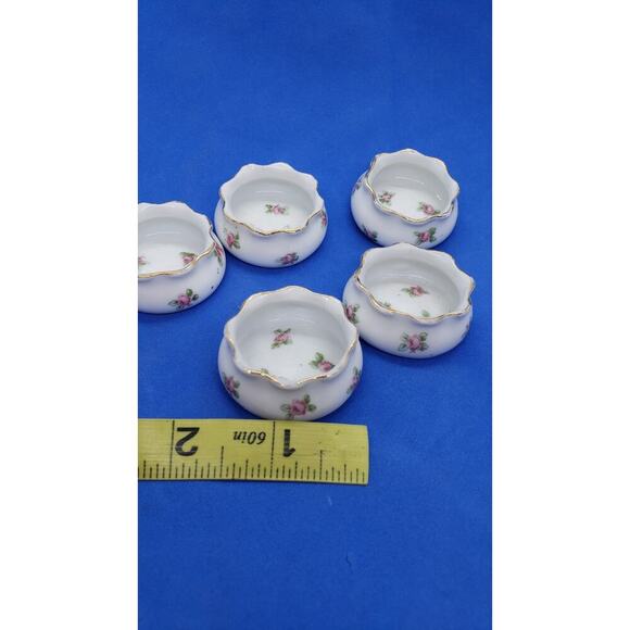 5 Antique Salt Cellar Server Tiny Bowl White Porcelain Pink Roses Austria Vtg - Picture 11 of 11